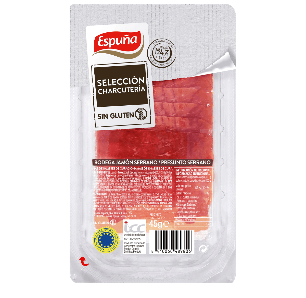 Pernil serrano 1/2 llesques 45g