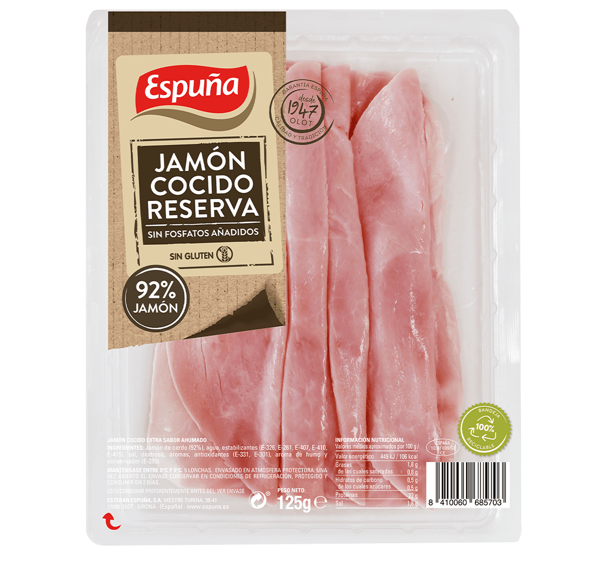 Pernil cuit reserva folding 125g - 92% pernil