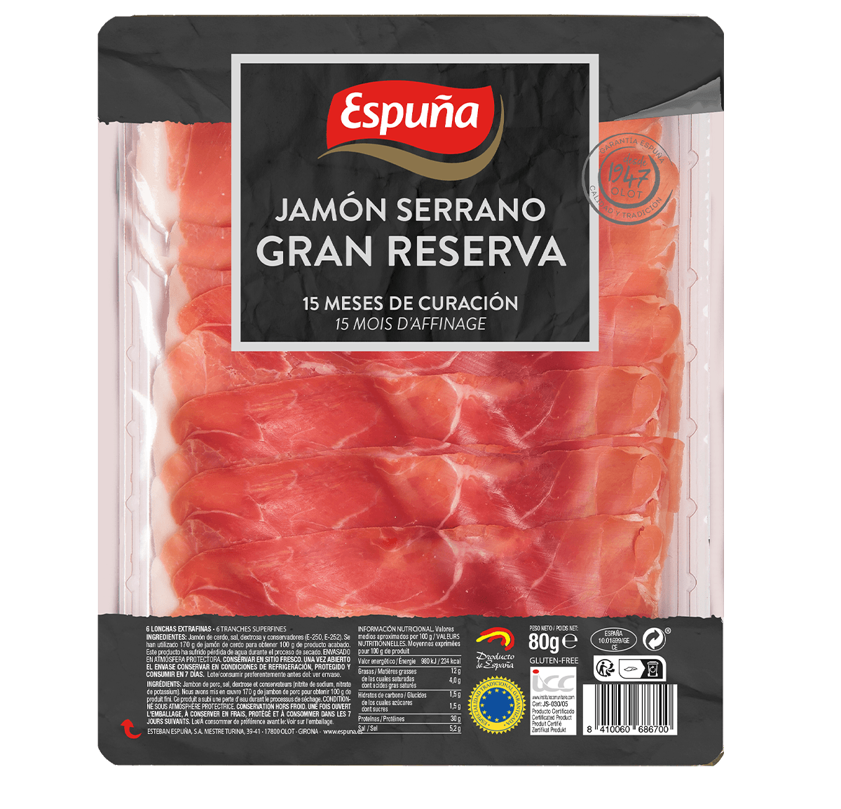 Pernil serrano gran reserva fines llesques 80g (15 mesos)